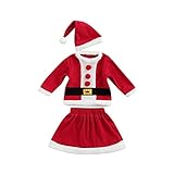 Bebé Niña Disfraz de Navidad Papá Noel Conjunto Navideño de Falda y Top para Recién Nacida Traje de Navidad para Niña Pequeña Falda Camiseta Sombrero para Fiesta de Navidad (Rojo, 2-3 Años)