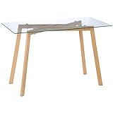 HOMCOM Обеденный стол на 4 человека Современный кухонный стол со столешницей из закаленного стекла и стальными ножками под дерево для гостиной 120x60x76 см, прозрачный