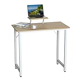 PIPIPOXER Laptop Desk, Office Table with Monitor Stand, Stable Wooden Workstation for Work, Bedroom or Office, 80 x 40 x 75 cm (Wood Color)