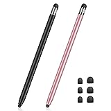 MEKO Lápiz táctil Universal, lápiz Capacitivo 2 en 1 para iPhone/iPad/Pro/Mini/Air/Samsung/Tablet con 6 Puntas de Repuesto (Negro + Oro Rosa)