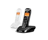 Motorola S1202 Duo Duo Telefòn san fil | Senp ak fasil pou itilize | ak yon gwo ekran | Telefòn san fil men-gratis (nwa ak blan)