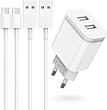 Niluoya Cargador y 2M Cable Micro USB, 3-Pack Móvil USB de Pared 2.1A/5V Dos Puerto Enchufe Replacement for Android, Samsung Galaxy S7 S6 S5 Edge J3 J5 J7 J8 A6, Redmi Note 5 4, Huawei, Sony, Tableta
