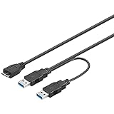 PremiumCord Cable de alimentación USB 3.0, micro USB B macho a 2 conectores USB A, cable de datos SuperSpeed hasta 5 Gbit/S, color negro, longitud 0,3 m.
