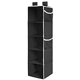 ຜູ້ຈັດການ MaidMAX Closet 5 ຫີບ, ຫ້ອຍຜ້າຜ້າ, ຫ້ອຍເສື້ອຜ້າ, Closet Organizer Shelf ມີ 4 ຖົງຂ້າງ, ສີ ດຳ