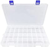 Qualsen Ajustable Caja de Almacenamiento de plástico Joyería Organizador Contenedor de Herramientas (34 Compartimientos, Transparente)