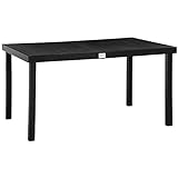 आउटसनी आयताकार गार्डन टेबल 6 लोगों के लिए आउटडोर डाइनिंग टेबल 140x90x74 सेमी स्लैटेड टॉप और छत बालकनी के लिए एल्यूमीनियम संरचना के साथ काला