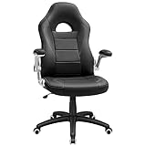 SONGMICS Chaise de course, chaise de bureau haute, avec hauteur réglable, accoudoirs rabattables, mécanisme d'inclinaison, chaise de jeu, noir OBG28B