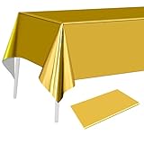 PLULON Gold-Tischdecke aus Aluminiumfolie, Kunststoff-Tischdecke, 137 x 274 cm, metallisches Gold, rechteckige Tischdecke für Hochzeit, Geburtstag, Party, Weihnachten, Heimdekorationen, Partyzubehör, Babyparty