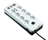 Eaton Protection Box 8 Tel@ USB FR PB8TUF - Regleta de 8 Tomas FR + 1 Toma telefónica + 2 Puertos USB - Blanco y Negro