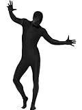 Smiffy's Smiffys- Segunda Piel Traje ajustado al cuerpo, negro, con bolso canguro, bragueta invisible y abertura bajo la barbilla, Color, L - Tamaño 42'-44' 39338L