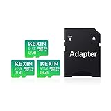KEXIN 64GB Memoria Micro SD Tarjeta U3 Clase 10 Mini USB Micro SDXC V30 Tarjeta 64GB con Adaptador para PC, Tableta,Drone,Cámara Deportiva y Smartphone,3 Unidades
