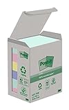 Post-it Notas Recicladas, Paquete de 6 Blocs de Notas, 100 Hojas por Bloc,38 mm x 51 mm, Verde, Rosa, Amarillo, Azul - Notas Adhesivas Hechas de Papel 100% Reciclado