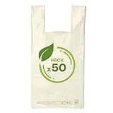 RC ocio Pack 50 Bolsas con Asas Camiseta 50x60 biodegradables compostables Reutilizables/Bolsas Ecologicas reciclables Muy Resistente para la Compra, Tiendas, tranportar y demas usos