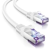 deleyCON 10m Cable de Red CAT7-10 Gigabit - Cable de Conexión RJ45 Cable Ethernet (Cobre, Blindaje SFTP PiMF) - para Highspeed LAN DSL Switch Modem Router Patchpanel CAT7 CAT6 CAT5 - Blanco