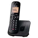 Panasonic KX-TGC250SPB Telefòn dijital san fil ak bloke apèl endezirab, ekran fasil pou li, men lib, revèy, yon sèl kas, nwa.