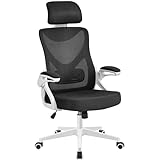 Yaheetech chaise de bureau ergonomique chaise d'accoudoir réglable chaise de travail de bureau avec appui-tête chaise pivotante blanc noir