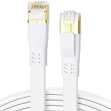 Cable Ethernet Cat 8, 30m, Cable de Parche Plano SFTP de Alta Velocidad de 40 Gbps 2000 MHz, para Internet con Conector RJ45 Chapado en Oro para Juegos, enrutador, PC (Blanco)