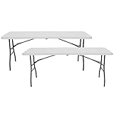 Orion91 مجموعة من طاولتين قابلتين للطي مستطيلتين باللون الأبيض مقاس 2 سم، طاولة متعددة الأغراض: التخييم، والمناسبات في الأماكن الخارجية أو الداخلية | أرجل طاولة من الراتنج | 240-6 أشخاص وحمولة 8 كجم