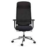 Amazon Brand - Movian - Ergonomic Leather Desk Chair with Adjustable Armrests and Seat Depth and Automatic Tension Adjuster, 63 × 65 × 116,5 cm, ສີດໍາ