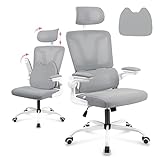 Soontrans Chaise de bureau ergonomique, chaise de bureau avec coussin lombaire, accoudoir pliable 3D et appui-tête réglable, chaise pivotante avec fonction d'inclinaison et hauteur réglable, gris
