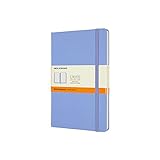Moleskine - Klassisk notesbog med linerede sider, hårdt omslag og elastisk lukning, stor størrelse 13 x 21 cm, Hortensia blå farve, 240 sider