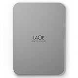 LaCie Mobile Drive, 5 TB, HDD portátil externa - Moon Silver, USB-C 3.2, para PC y Mac, reciclado después del consumo con Adobe All Apps Plan y servicios Rescue (STLP5000400)
