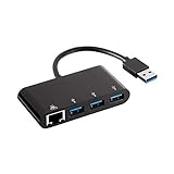 Amazon Basics – Adaptador con 3 puertos USB 3.0 y 1 puerto Gigabit Ethernet RJ45, negro