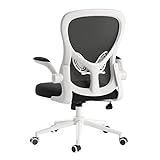 Hbada辦公椅人體工學書桌椅帶可折疊扶手可調節腰部支撐網狀電腦椅工作椅輕便椅子白色