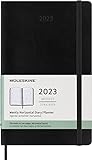 Moleskine апталық күнделігі 2023, көлденең дизайны бар 12 айлық апталық күнделік, көлденең апталық жоспарлаушы, жұмсақ мұқаба, үлкен өлшем 13 x 21 см, түсі қара