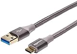 AmazonBasics - Cable macho de USB 2.0 C a USB 3.1 A, 1 ª generación, de nailon con trenzado doble | 3 m, Gris oscuro