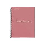 MIQUELRIUS - Cuaderno Notebook Emotions 100% Reciclado - 1 franja de color, A4, 80 Hojas cuadriculadas 5mm, Papel 80 g, 4 Taladros, Cubierta de Cartón, Color Rosa