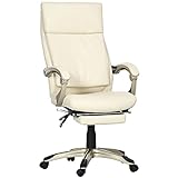 Ергономічне офісне крісло Vinsetto з поліуретановою оббивкою, настільне крісло з регульованою висотою та висувною підставкою для ніг для вітальні, офісного кабінету, 60,5x67x111-121 см, білий