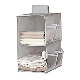 XiXiRan Organiseur de placard suspendu, étagère suspendue en tissu, avec 2 niveaux et 6 poches, peu encombrant et pliable, étagère de placard en tissu pour vêtements, serviettes, vêtements (gris deux couches)