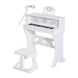 HOMCOM Piano électronique pour enfants avec 37 touches, ensemble de piano avec modèle éducatif, microphone, tabouret, lumières et 22 chansons, USB/MP3/Bluetooth, karaoké, 53,5 x 27 x 63 cm, blanc