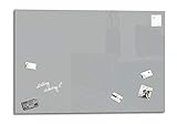 Smart Glass Board  Pizarra de cristal magnética/Tablero de notas magnético en vidrio + 4 Imanes SuperDym + 1 Marcador + 1 Borrador, 130 x 90 cm, Gris ventana