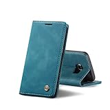 Chocoyi Compatible Funda Samsung Galaxy S7 Flip Leather Edition,magnético, función de Soporte y Ranuras para Tarjetas-Azul