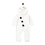 Carolilly Pijama de una pieza para niño recién nacido, disfraz de Navidad para niña, muñeco de nieve, mono con capucha, ropa cálida de 0 a 3 años Bianco 2-3 años