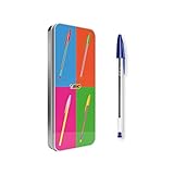 BIC Crystal Pen Sæt, Pop Art Limited Edition, Genanvendelig Metal Box - Tips i forskellige størrelser, Multicolor, 20 enheder (pakke med 1)