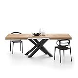 MOBILI FIVER, раздвижной стол Emma 160, цвет рустикального дерева, с черными скрещенными ножками, производство Италия