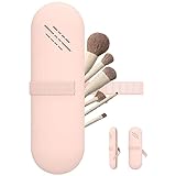 Veki rejse makeup børsteholder, silikone kosmetisk børsteetui med nylonstrop Lille silikone makeup børsteetui til kvinder piger (pink)