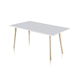 Nordika, розсувний стіл, прямокутний обідній стіл, вітальня або кухня, оздоблення білим і буком, розміри: 140-180-220 см (довжина) x 80 см (ширина) x 76 см (висота)