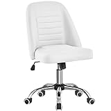 Yaheetech Office Chair Desk Chair PU Leather Swivel Chair Ergonomic Chair Chair Chair Armless with Wheels Capacity 136 KG ສີຂາວ