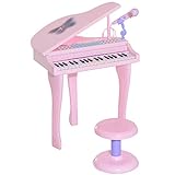 Homcom Piano pour enfant 37 touches avec clavier électronique et lumières de tabouret de microphone et 22 chansons Mode d'enseignement karaoké USB/MP3 Rose