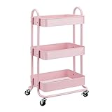 XNUMX-nivojski večnamenski kuhinjski voziček s kolesi v dolgočasno roza barvi Amazon Basics