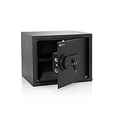 hjh OFFICE 830037 Caja Fuerte de Seguridad electrónica Safe Compact 27 L, Acero, con Teclado y Cerradura para Llave, 30x38x30cm, Negro