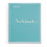 Miquelrius - Cuaderno Notebook Emotions A5, 160 Hojas 90 g/m², Cuadrícula 5 x 5 mm, 8 Franjas de Colores, Espiral Microperforado, Tapa Polipropileno, 2 Taladros, Color Azul Cielo