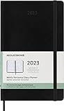 Moleskine Weekly Planner 2023, 12 Month Weekly Planner with Horizontal Layout, Horizontal Weekly Planner, Hard Cover, Large Size 13 x 21 cm, Black