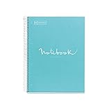 Miquelrius - Cuaderno Notebook Emotions - 1 franja de color, A4, 80 Hojas cuadriculadas 5mm, Papel 90g, 4 Taladros, Cubierta de Cartón Extraduro, Color Azul Cielo