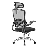 Офісне крісло Ximstar, Ергономічне робоче крісло з поперековою опорою, Сітчасте крісло з 3D підлокітниками та підголівником, Офісне комп'ютерне крісло з колесами, Навантаження 150 кг, Чорне