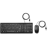 HP 160 Wired Keyboard ແລະ Mouse - (1000 DPI, USB 2.0 Port, LED Indicator, Windows 10, Windows 8, Windows 7), ສີດຳ